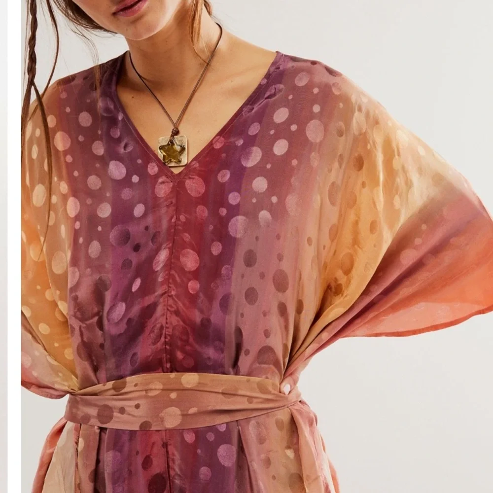 FREE PEOPLE ELECTRIC UNIVERSE BELTED SILKY KAFTAN REVERSIBLE MAXI DRESS ML